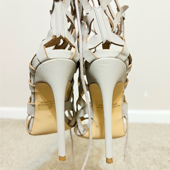 Cream High Heels with Stiletto Heel and Lattice Design - Picture 2 of 8